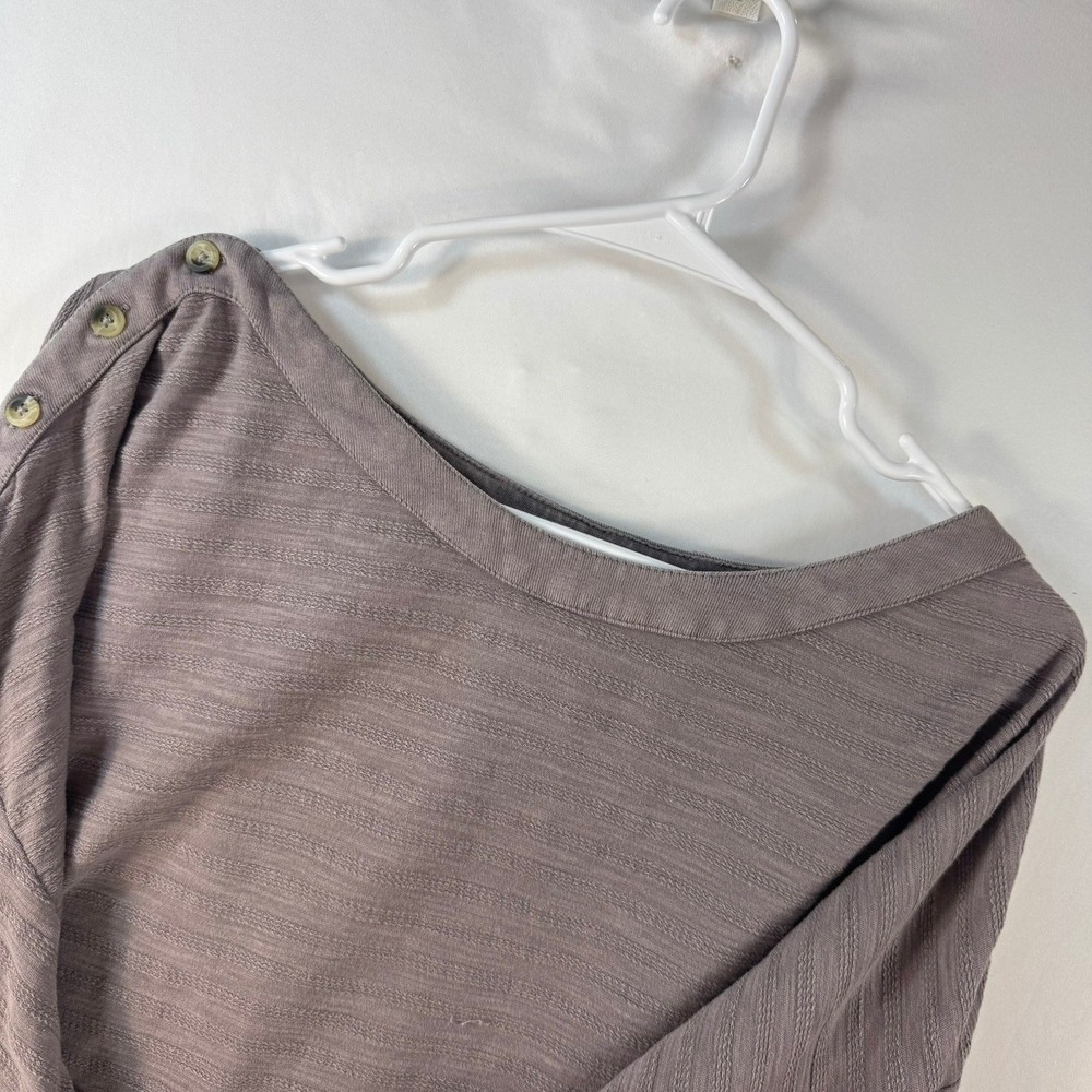 Anthropologie A+ Mauve Textured Cotton Boat Neck Button Shoulder Top 1X